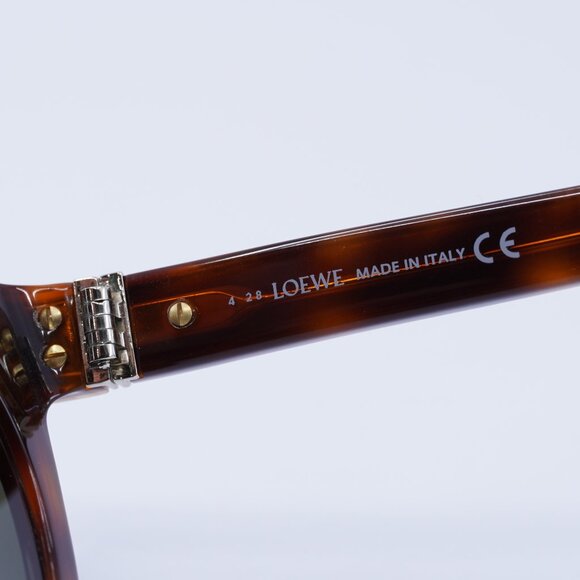 Loewe LW40003U 55N Sunglasses Brown Leather Round Frame, Green Lenses - Picture 8 of 10